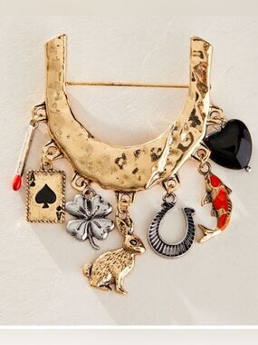 NWT Free People Charming Darling Brooch-Gold Horseshoe